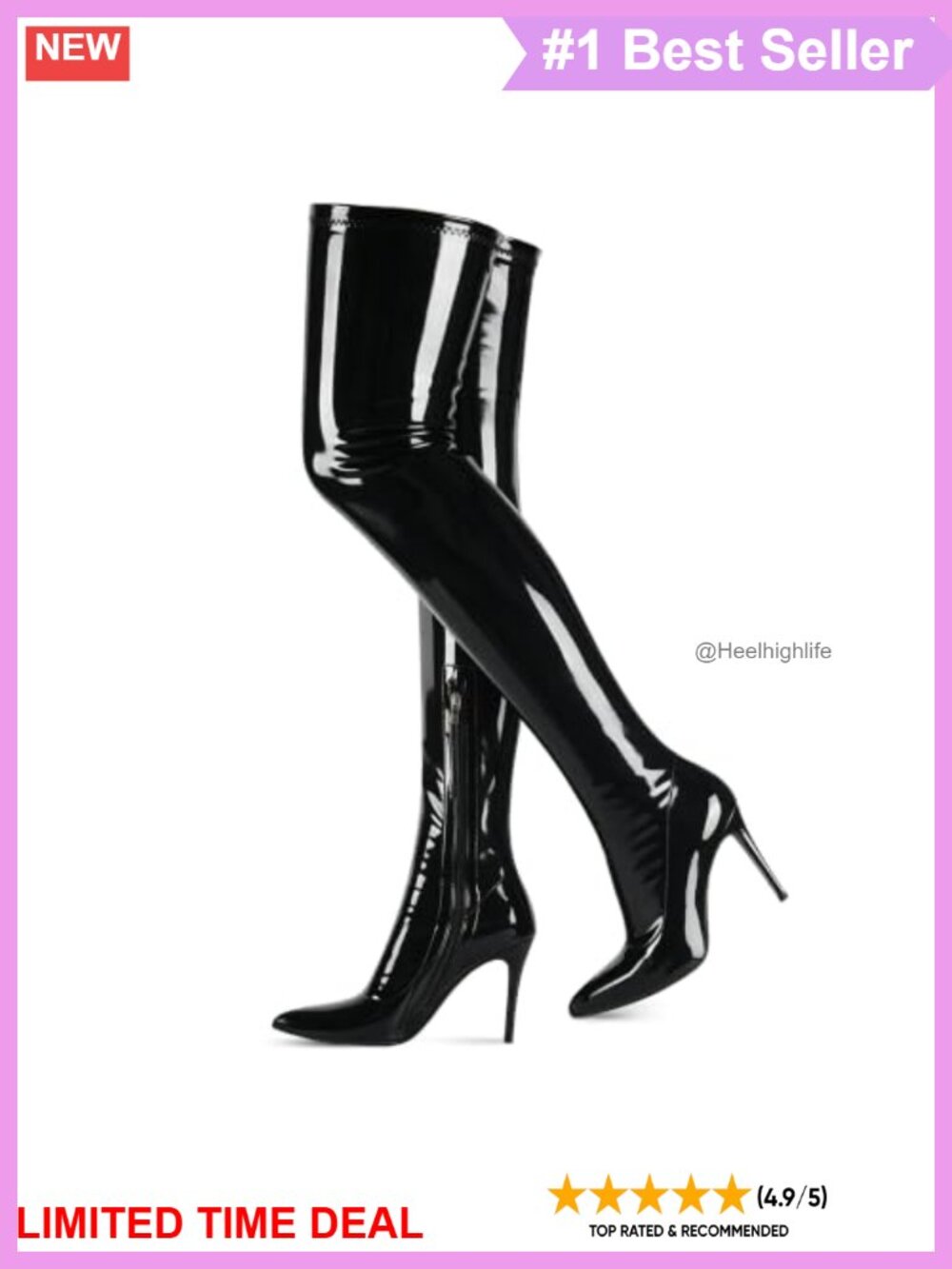 Women's Thigh High Boots Pointy Toe Stiletto Heel Patent PU Side Zip